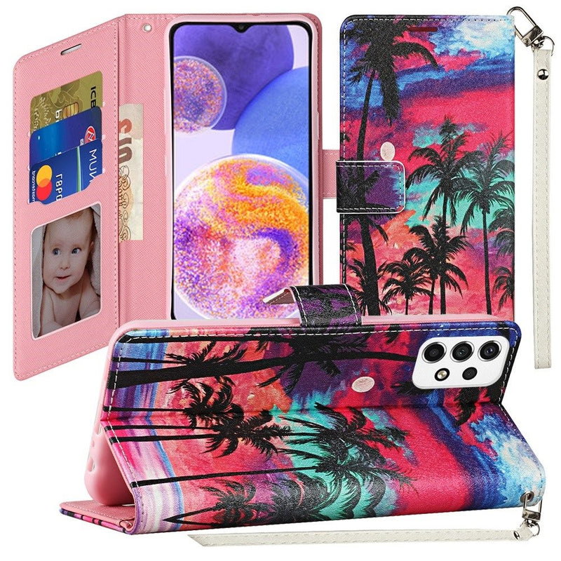 For Apple iPhone 14 PRO MAX 6.7" Vegan Design Wallet ID Card Case Cover - Beautiful Island