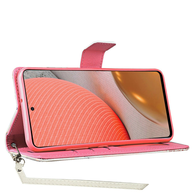 For Samsung Galaxy A72 5G Vegan Design Wallet ID Card Case Cover - Flamingo