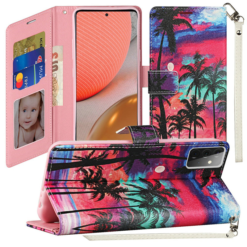 For Samsung Galaxy A72 5G Vegan Design Wallet ID Card Case Cover - Beautiful Island
