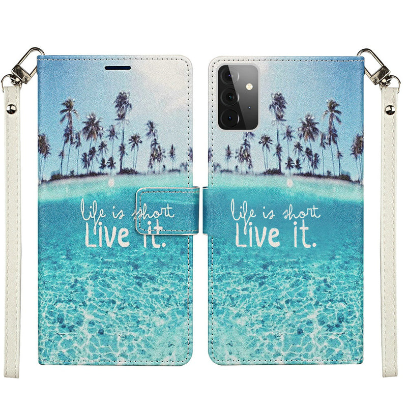 For Samsung Galaxy A72 5G Vegan Design Wallet ID Card Case Cover - Live Life