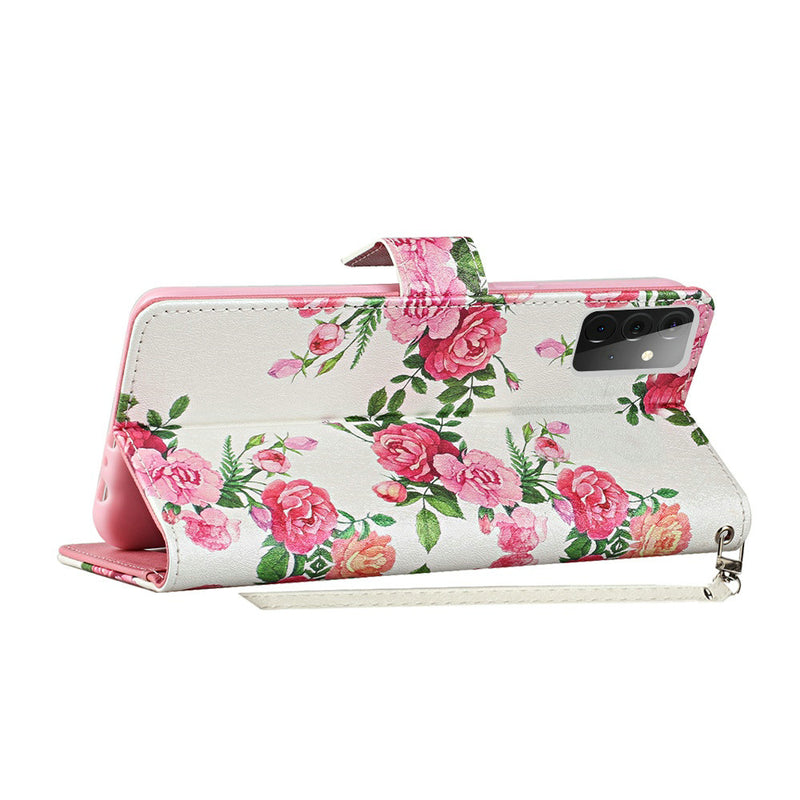 For Samsung Galaxy A72 5G Vegan Design Wallet ID Card Case Cover - Roses Bouquet