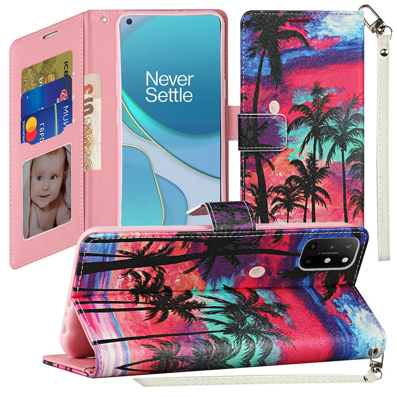 For OnePlus 8T 8T+ Plus 5G Vegan Design Wallet ID Card Case Cover - Beautiful Island
