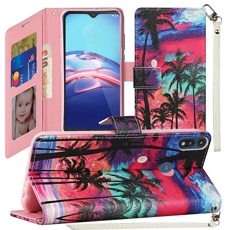 For Motorola Moto E (2020) Vegan Design Wallet ID Card Case Cover - Beautiful Island