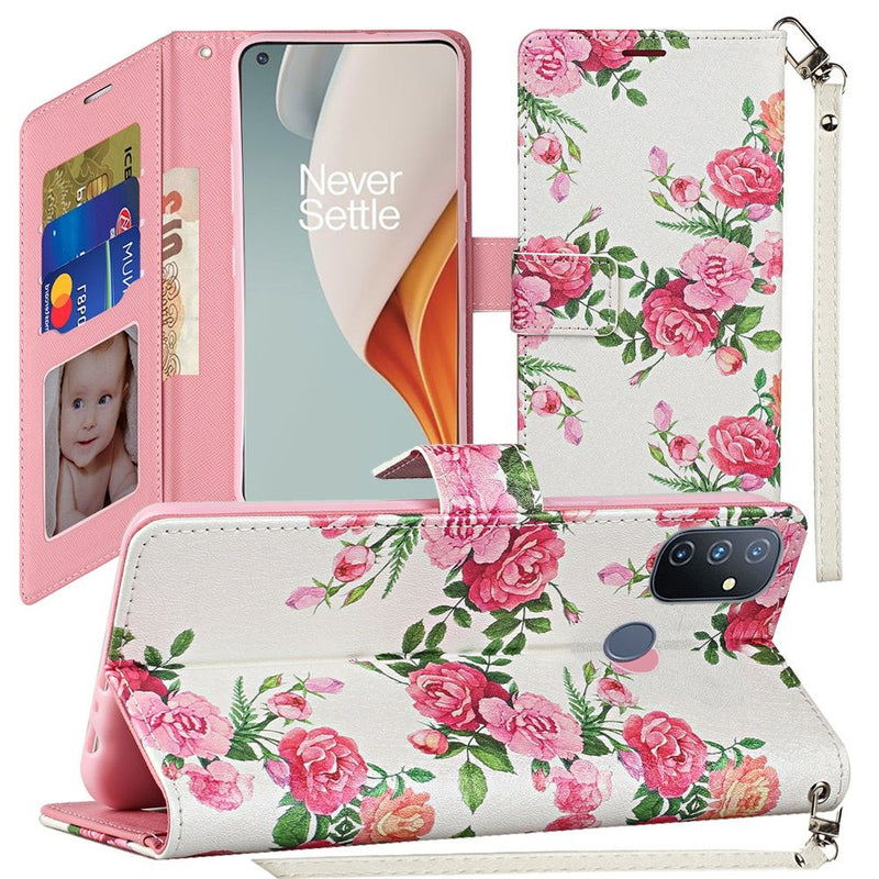 For OnePlus Nord N100 Vegan Design Wallet ID Card Case Cover - Roses Bouquet