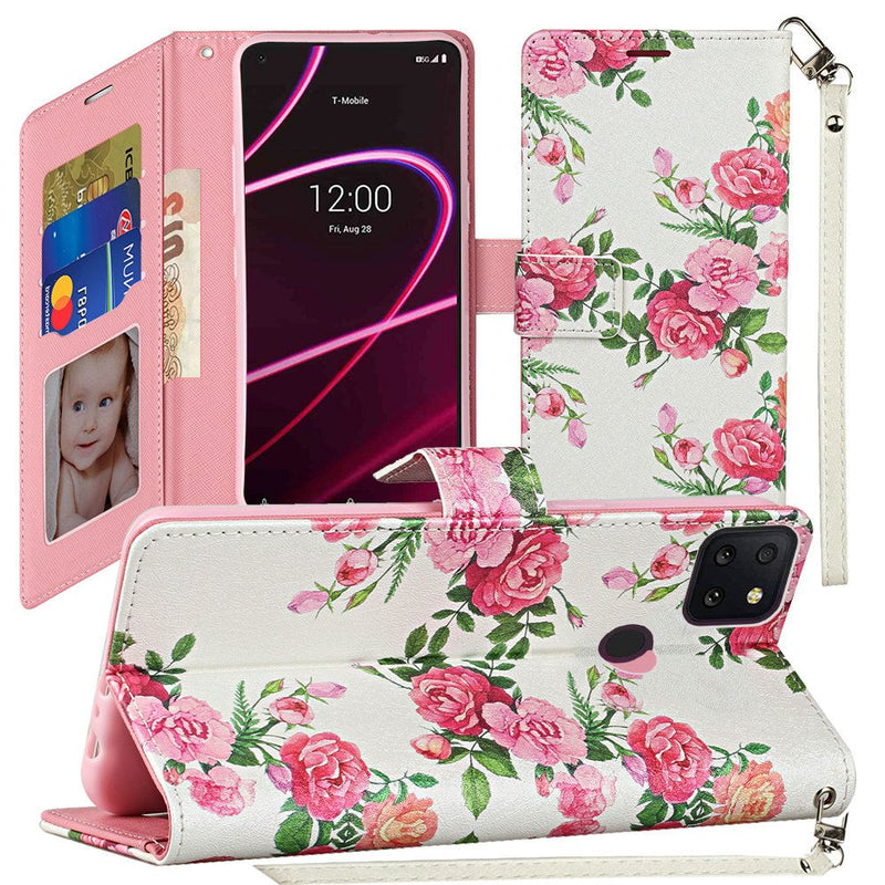 For Revvl 5G Vegan Design Wallet ID Card Case Cover - Roses Bouquet