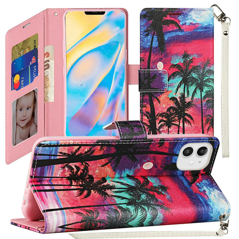 For iPhone 12 Mini 5.4 Vegan Design Wallet ID Card Case Cover - Beautiful Island