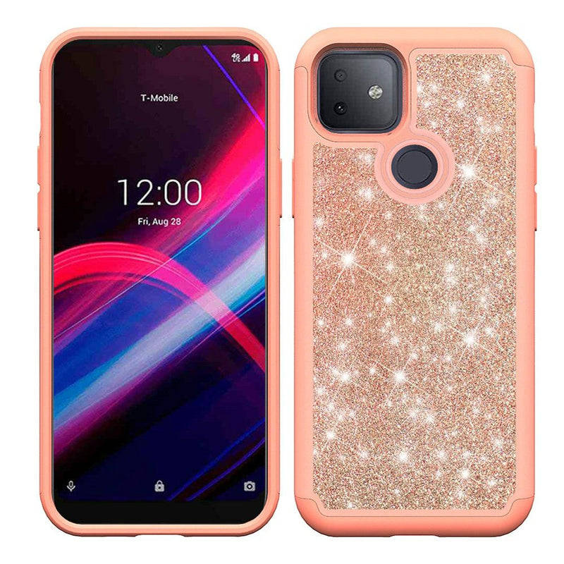 For Revvl 5G Glitter Bling Shinny Hybrid Case Cover - Rose Gold/Rose Gold