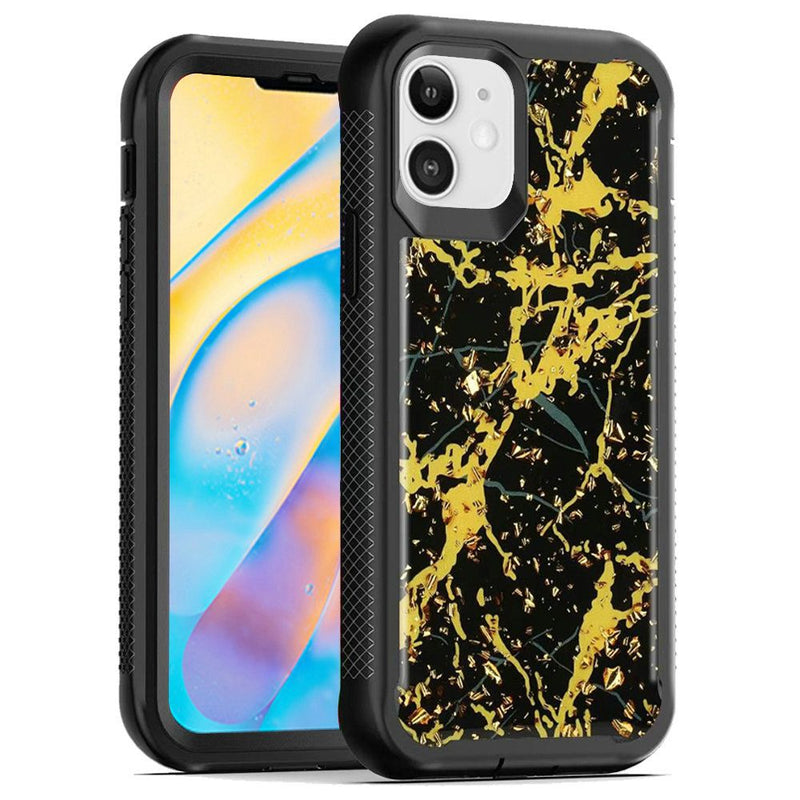 For iPhone 12 Mini 5.4 Epoxy Marble Design Hybrid Case Cover - Gold