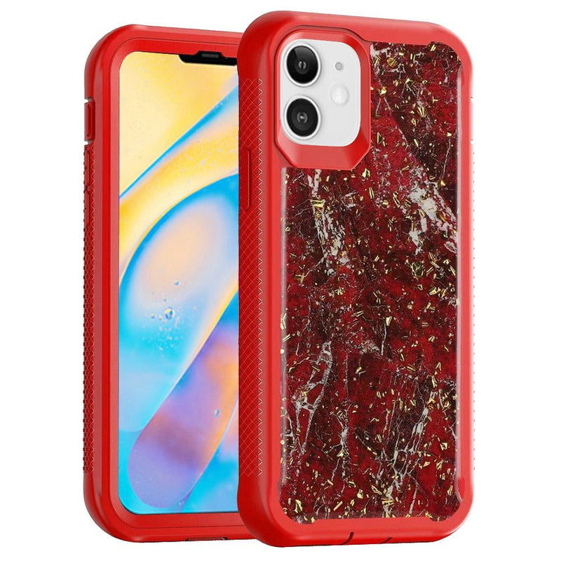 For iPhone 12 Mini 5.4 Epoxy Marble Design Hybrid Case Cover - Red