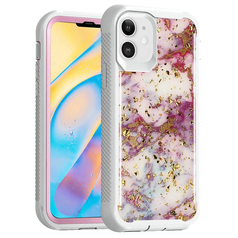 For iPhone 12 Mini 5.4 Epoxy Marble Design Hybrid Case Cover - White