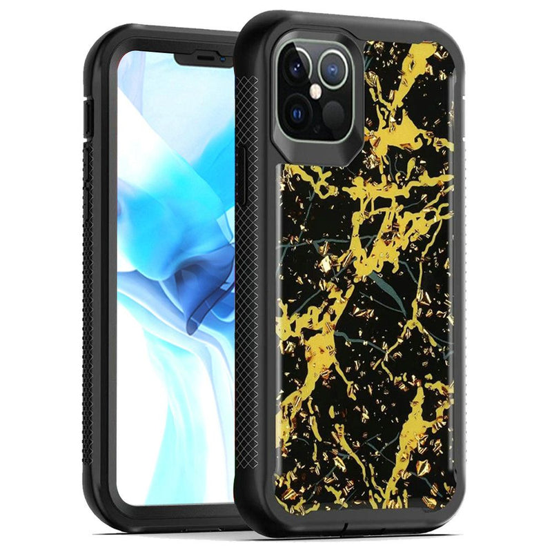 For iPhone 12/Pro (6.1 Only) Epoxy Marble Design Hybrid Case Cover - Gold