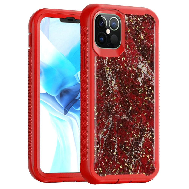 For iPhone 12/Pro (6.1 Only) Epoxy Marble Design Hybrid Case Cover - Red