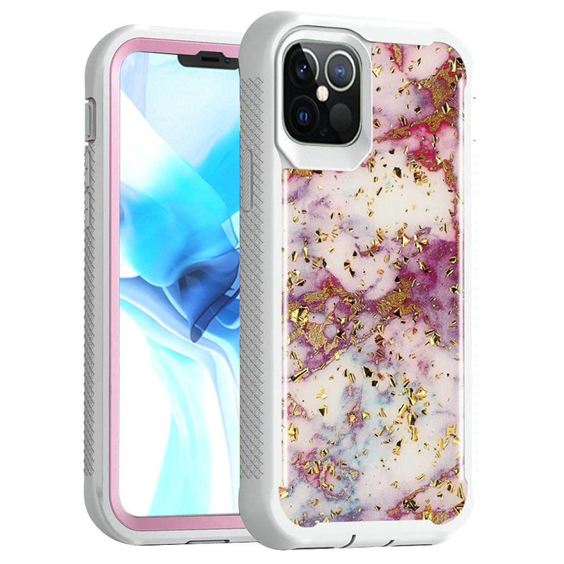 For iPhone 12/Pro (6.1 Only) Epoxy Marble Design Hybrid Case Cover - White