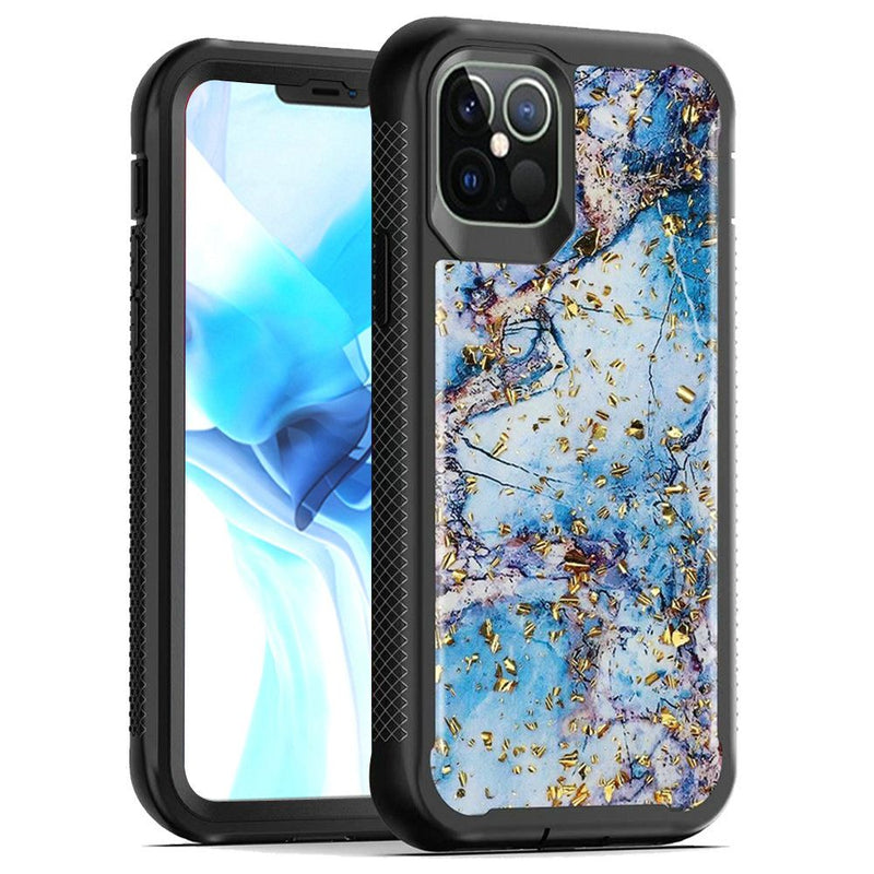 For iPhone 12 Pro Max 6.7 Epoxy Marble Design Hybrid Case Cover - Blue