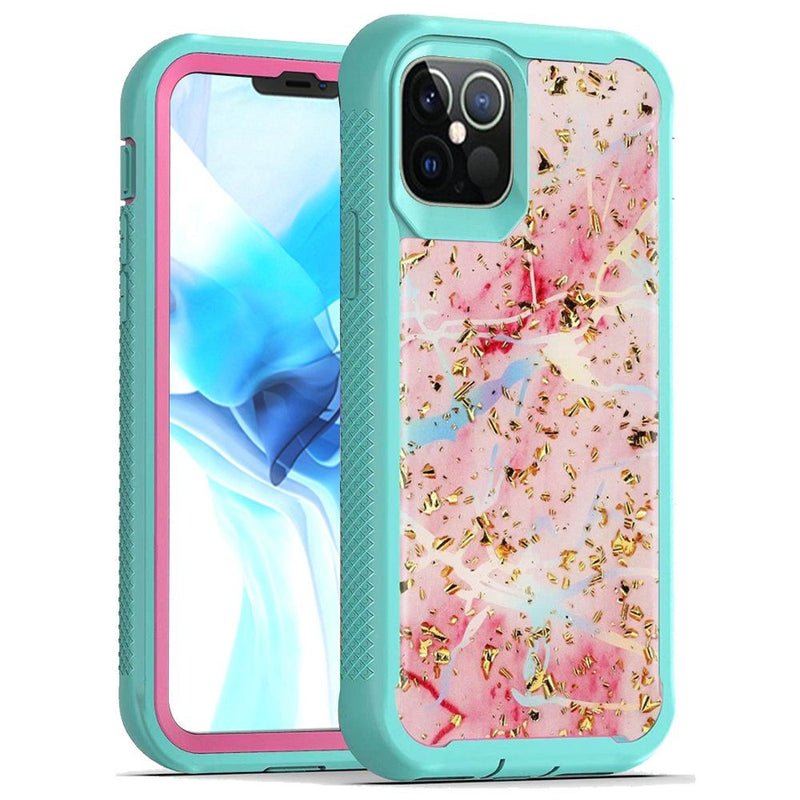 For iPhone 12 Pro Max 6.7 Epoxy Marble Design Hybrid Case Cover - Teal