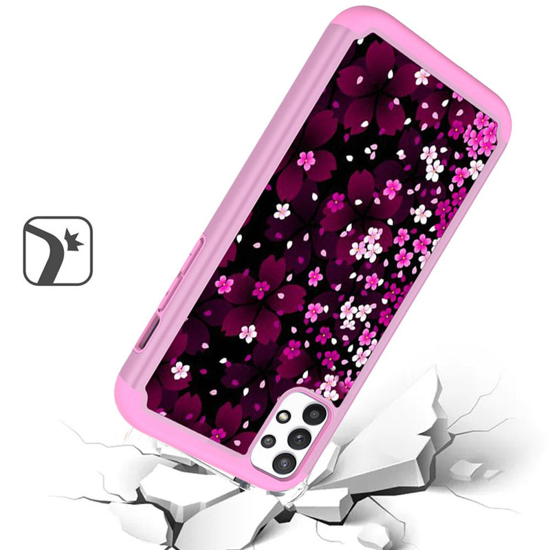 For Samsung A32 5G Beautiful Design Leather Feel Tough Hybrid Case Cover - Vibrant Flowers