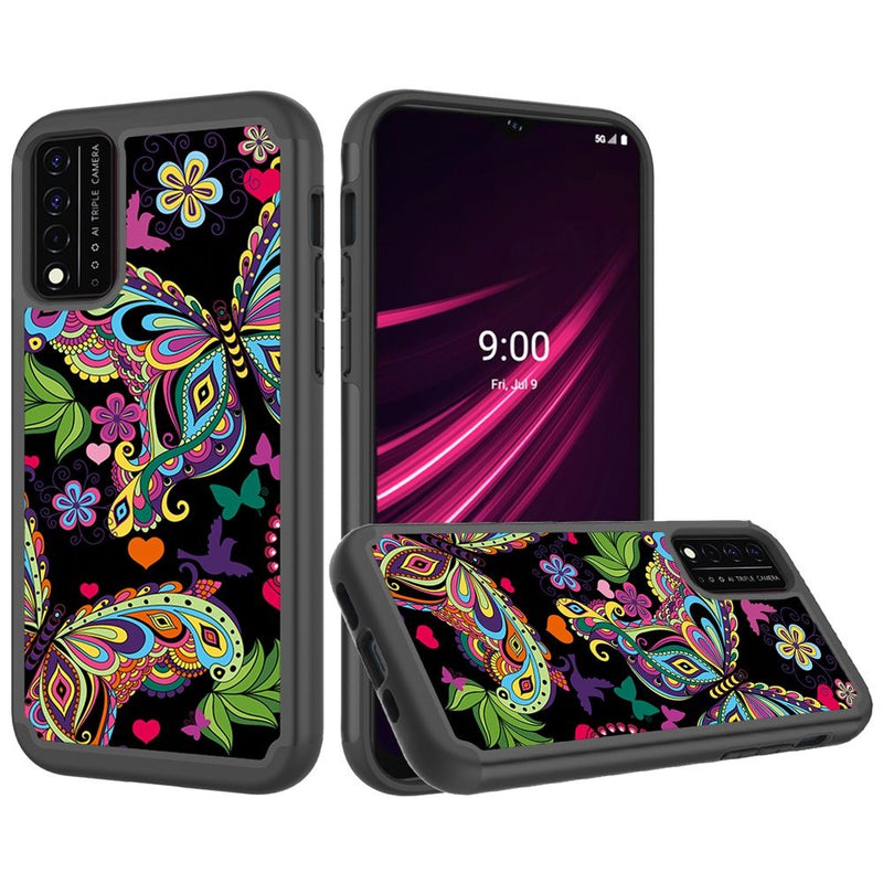 For REVVL V Plus 5G Beautiful Design Leather Feel Tough Hybrid Case Cover - Enchanted Butterfly
