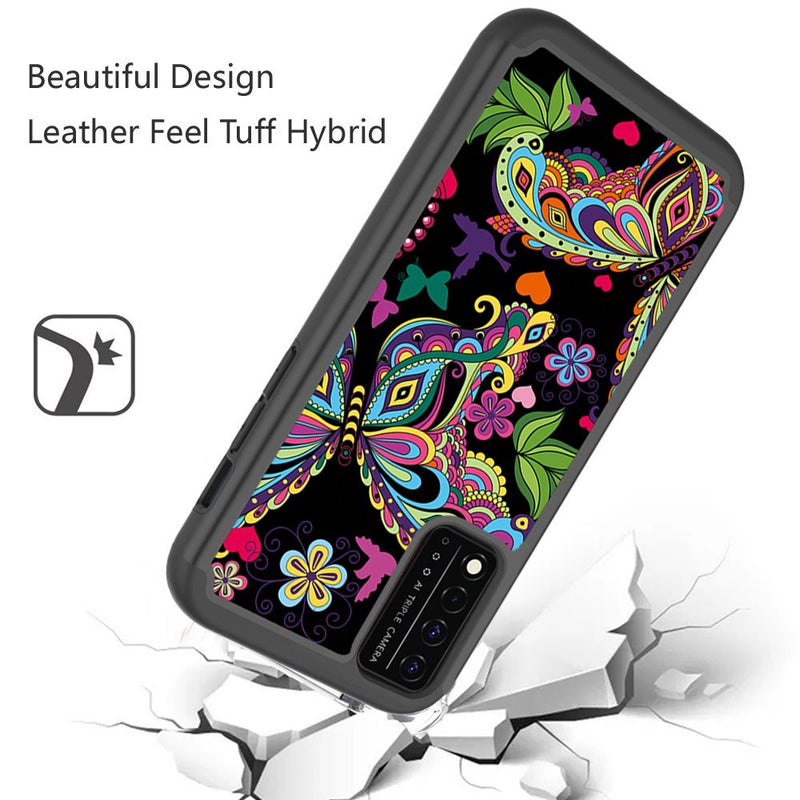 For REVVL V Plus 5G Beautiful Design Leather Feel Tough Hybrid Case Cover - Enchanted Butterfly