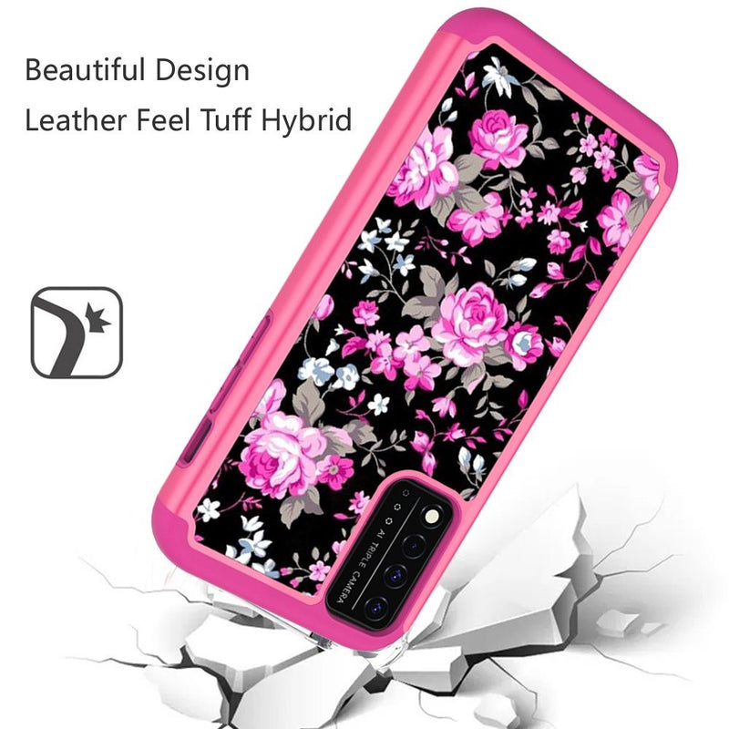 For REVVL V Plus 5G Beautiful Design Leather Feel Tough Hybrid Case Cover - Roses