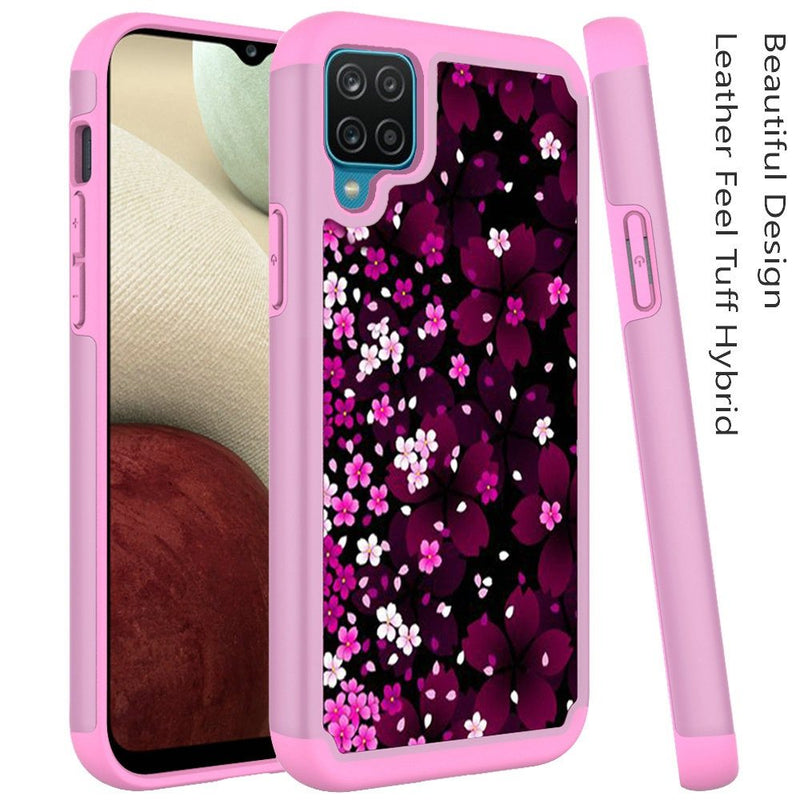 For Samsung A12 Beautiful Design Leather Feel Tough Hybrid Case Cover - Vibrant Flowers