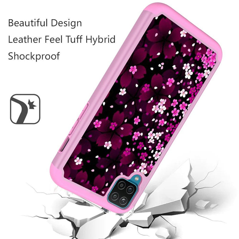 For Samsung A12 Beautiful Design Leather Feel Tough Hybrid Case Cover - Vibrant Flowers