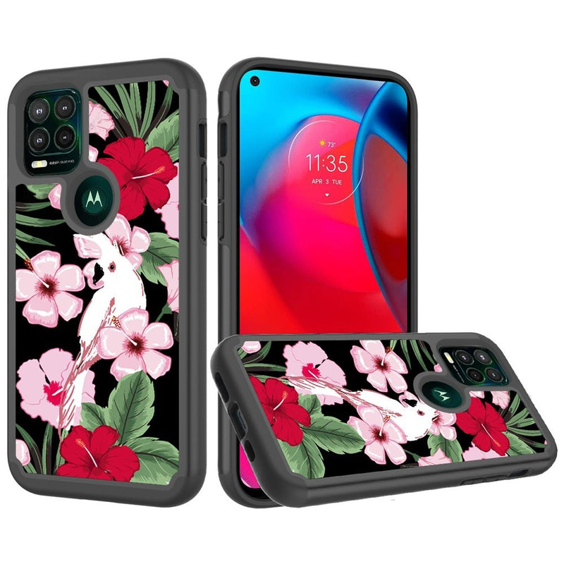 For Moto G Stylus 5G 2021 (Finger Sensor Version) Beautiful Design Leather Feel Tough Hybrid Case Cover - Charming Flowers