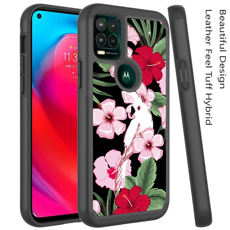 For Moto G Stylus 5G 2021 (Finger Sensor Version) Beautiful Design Leather Feel Tough Hybrid Case Cover - Charming Flowers