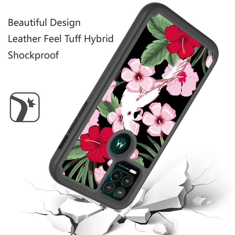 For Moto G Stylus 5G 2021 (Finger Sensor Version) Beautiful Design Leather Feel Tough Hybrid Case Cover - Charming Flowers