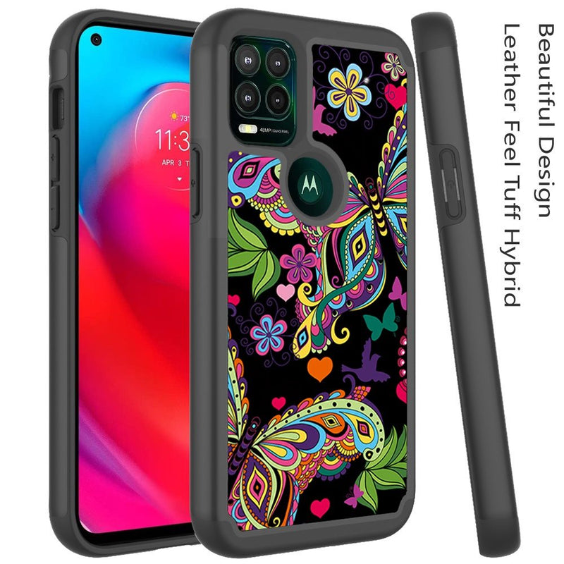 For Moto G Stylus 5G 2021 (Finger Sensor Version) Beautiful Design Leather Feel Tough Hybrid Case Cover - Enchanted Butterfly