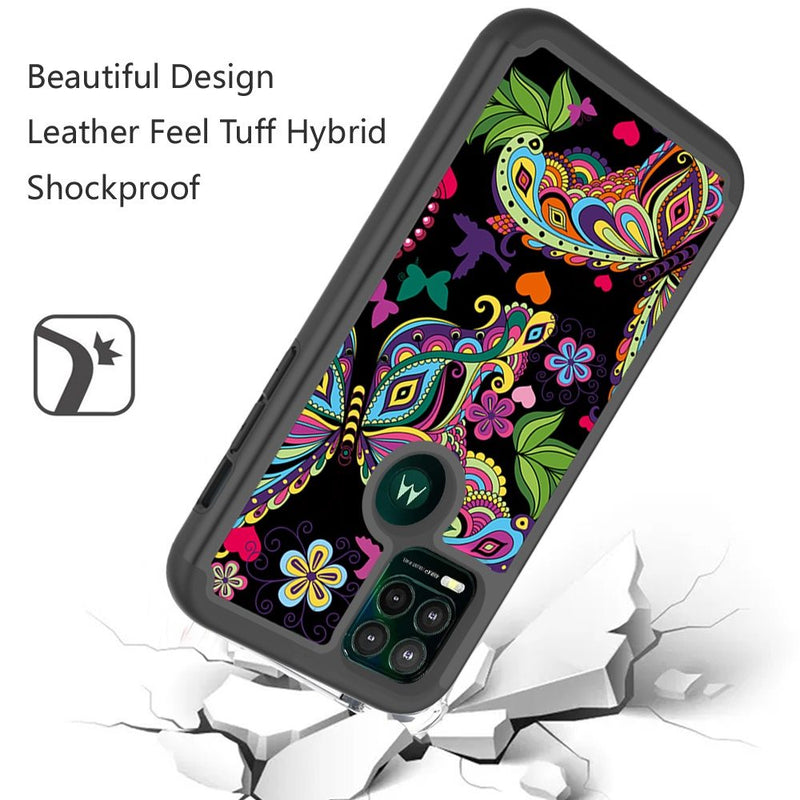 For Moto G Stylus 5G 2021 (Finger Sensor Version) Beautiful Design Leather Feel Tough Hybrid Case Cover - Enchanted Butterfly