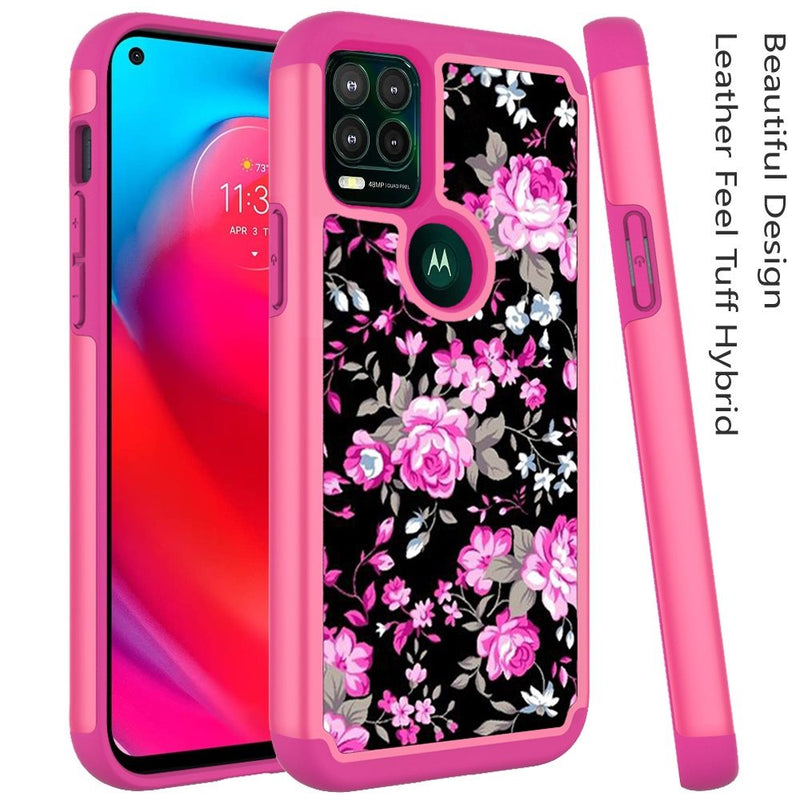 For Moto G Stylus 5G 2021 (Finger Sensor Version) Beautiful Design Leather Feel Tough Hybrid Case Cover - Roses