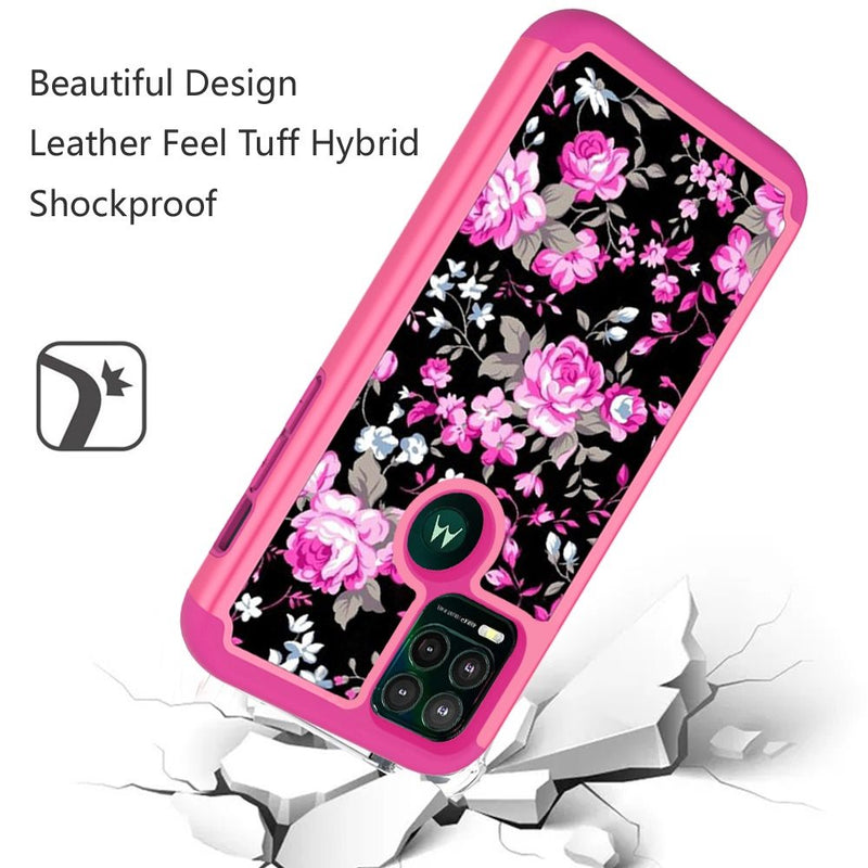 For Moto G Stylus 5G 2021 (Finger Sensor Version) Beautiful Design Leather Feel Tough Hybrid Case Cover - Roses