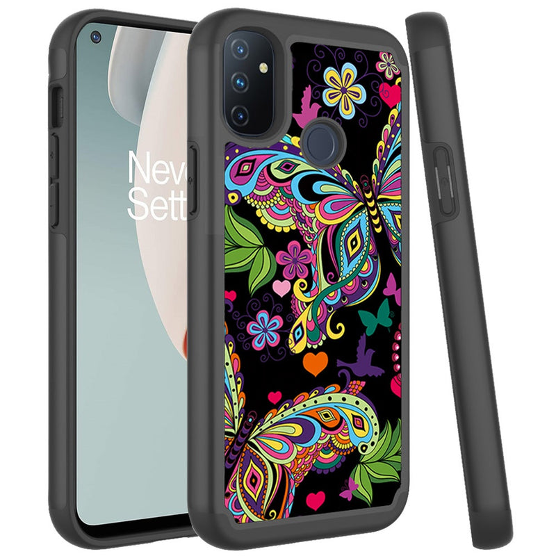 For OnePlus Nord N100 Beautiful Design Leather Feel Tough Hybrid Case Cover - Enchanted Butterfly