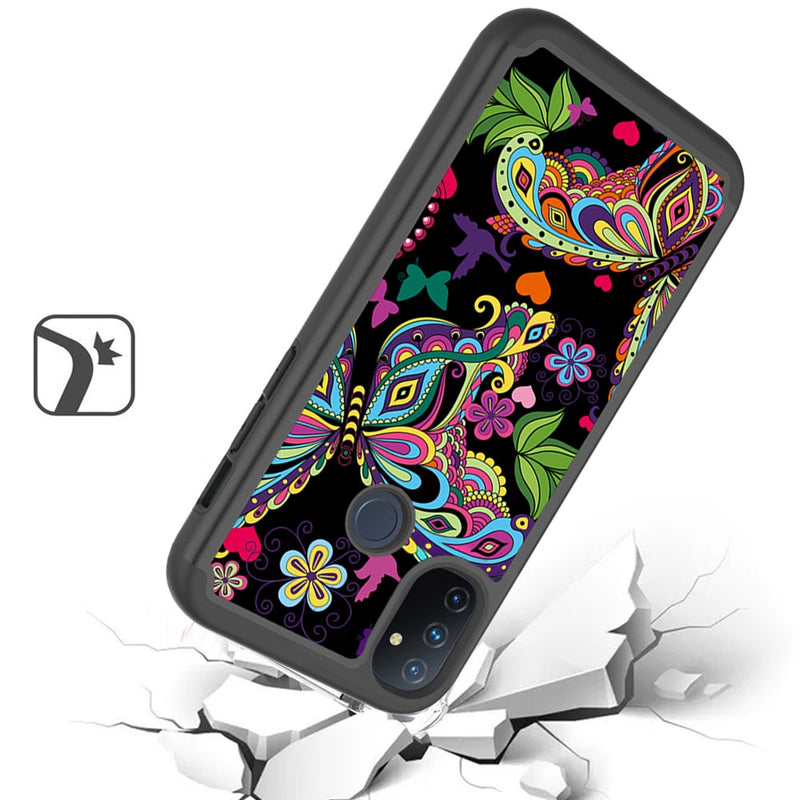 For OnePlus Nord N100 Beautiful Design Leather Feel Tough Hybrid Case Cover - Enchanted Butterfly