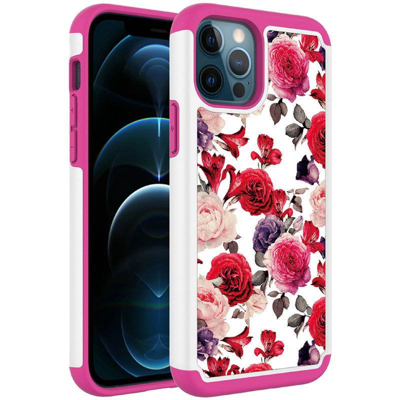 For iPhone 13 Pro Beautiful Design Leather Feel Tuff Hybrid Case Cover - Antique Flowers