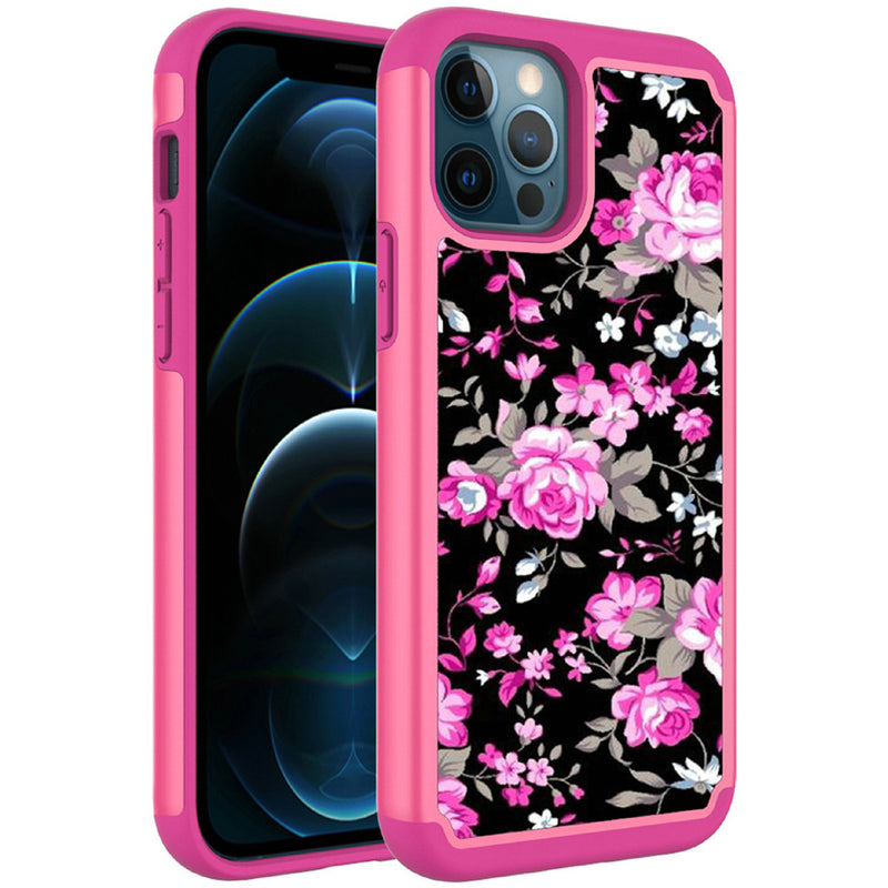 For iPhone 13 Mini 5.4 Beautiful Design Leather Feel Tuff Hybrid Case Cover - Roses