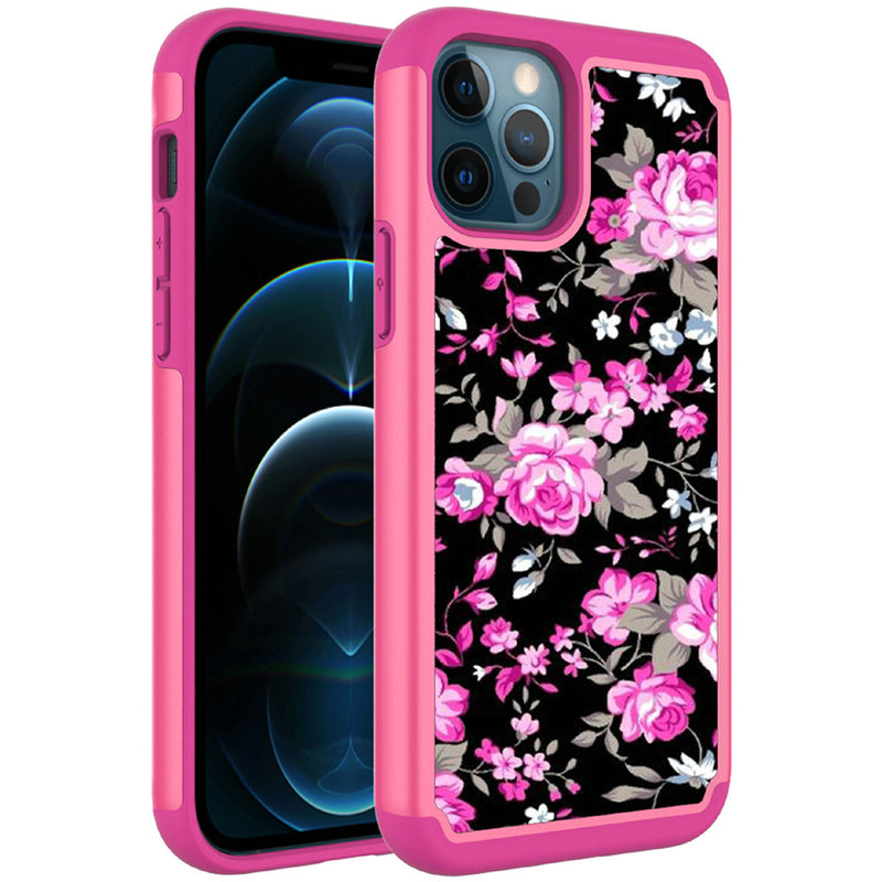 For iPhone 13 Pro Beautiful Design Leather Feel Tuff Hybrid Case Cover - Roses