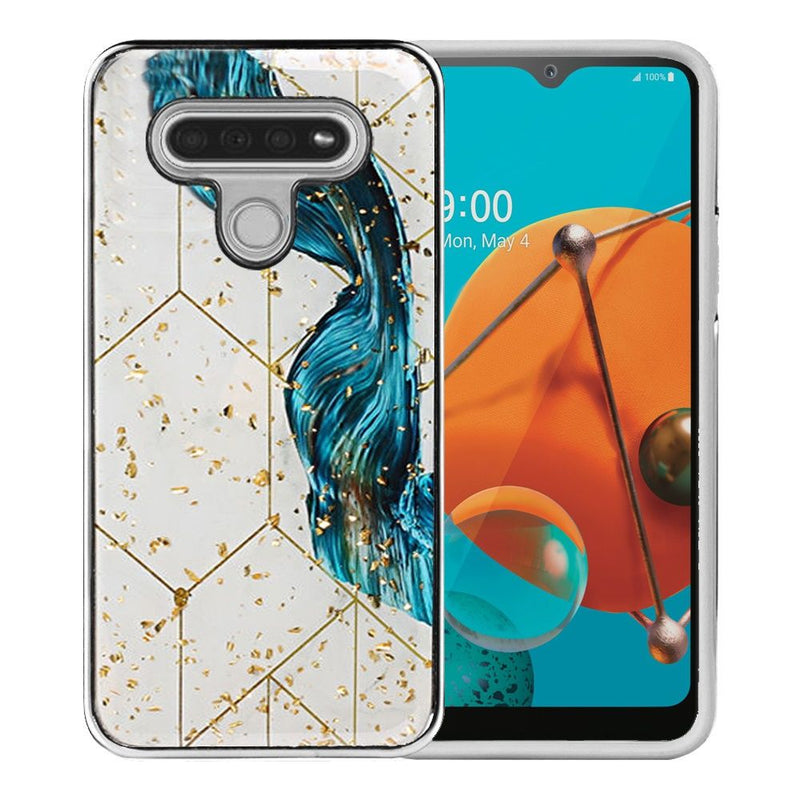 For LG K51 Luxury Chrome Glitter Design Case Cover - Blue Swirl