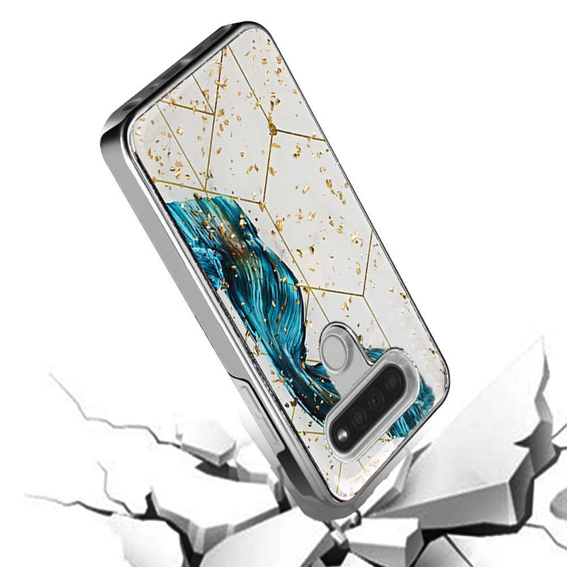 For LG K51 Luxury Chrome Glitter Design Case Cover - Blue Swirl