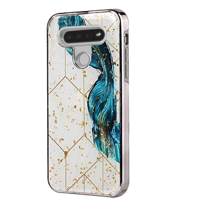 For LG K51 Luxury Chrome Glitter Design Case Cover - Blue Swirl