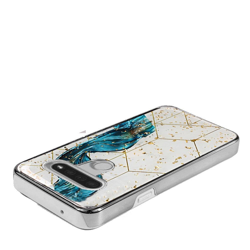 For LG K51 Luxury Chrome Glitter Design Case Cover - Blue Swirl