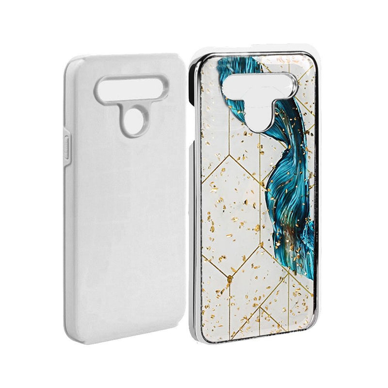 For LG K51 Luxury Chrome Glitter Design Case Cover - Blue Swirl