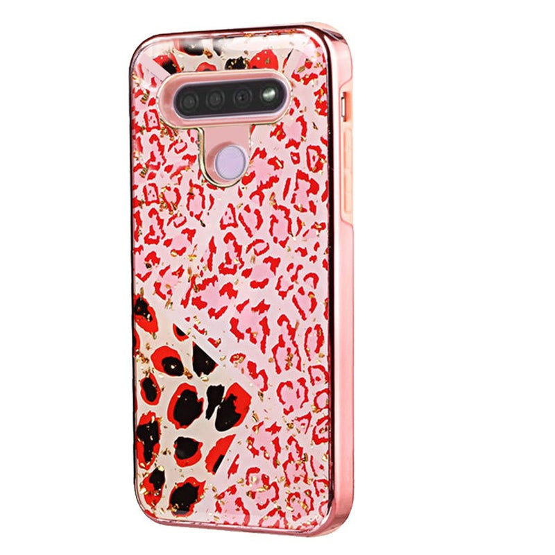 For LG K51 Luxury Chrome Glitter Design Case Cover - Rose Gold Safari