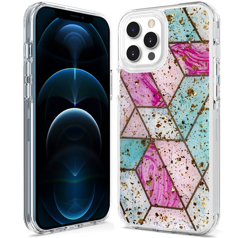 For Apple iPhone 11 (XI6.1) Magnificent Epoxy Glitter Design Hybrid Case Cover - Colorful Marble