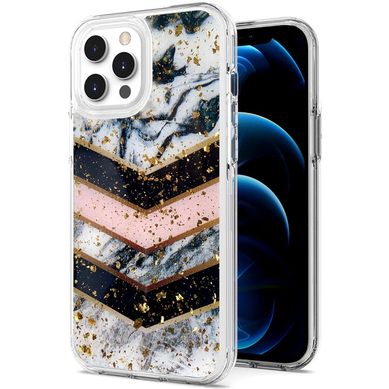 For iPhone 12 Pro Max 6.7 Magnificent Epoxy Glitter Design Hybrid Case Cover - Luxury Marble