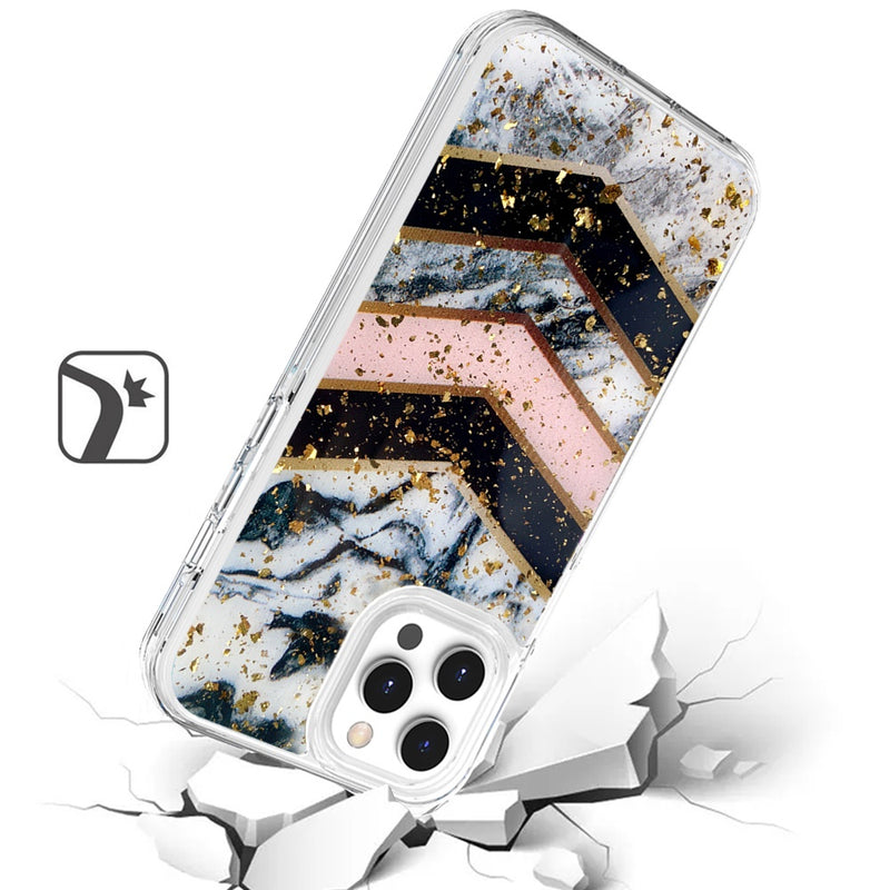 For iPhone 12 Pro Max 6.7 Magnificent Epoxy Glitter Design Hybrid Case Cover - Luxury Marble