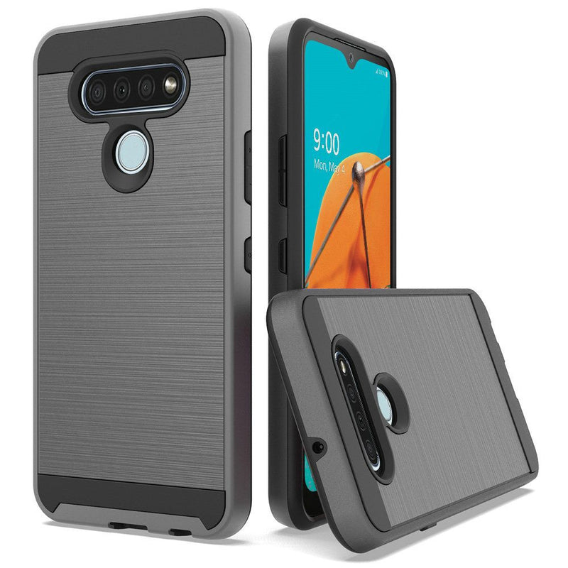 For LG K51 Metallic Design Hybrid Case Cover - Grey