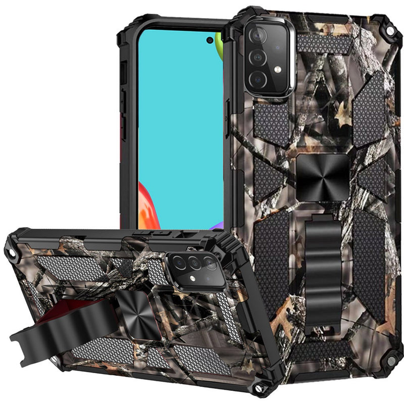 For Samsung Galaxy A52 5G Machine Design Magnetic Kickstand Case Cover - Camo Army