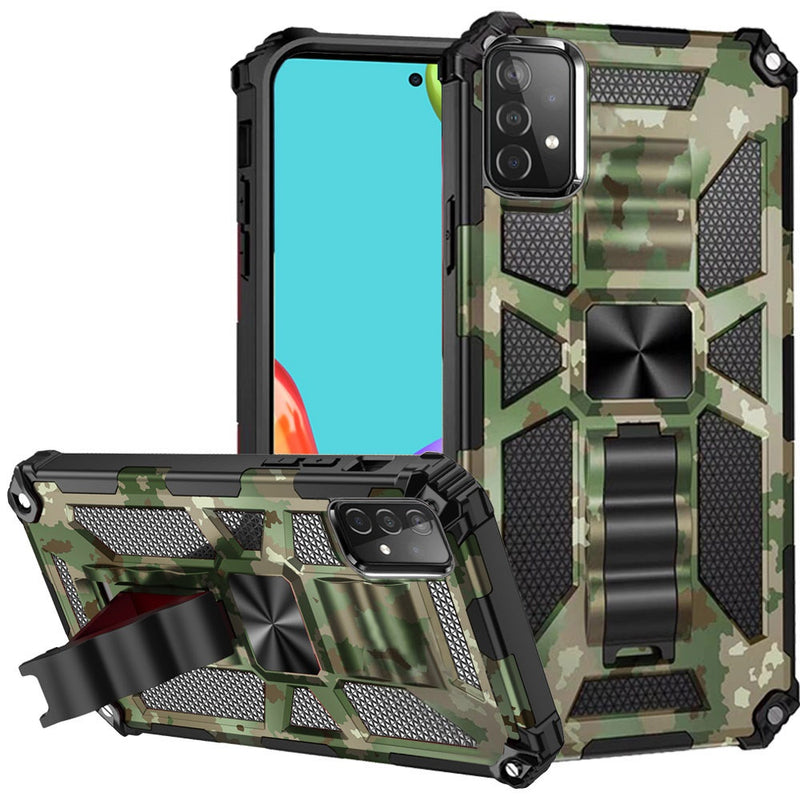 For Samsung Galaxy A52 5G Machine Design Magnetic Kickstand Case Cover - Camo Green