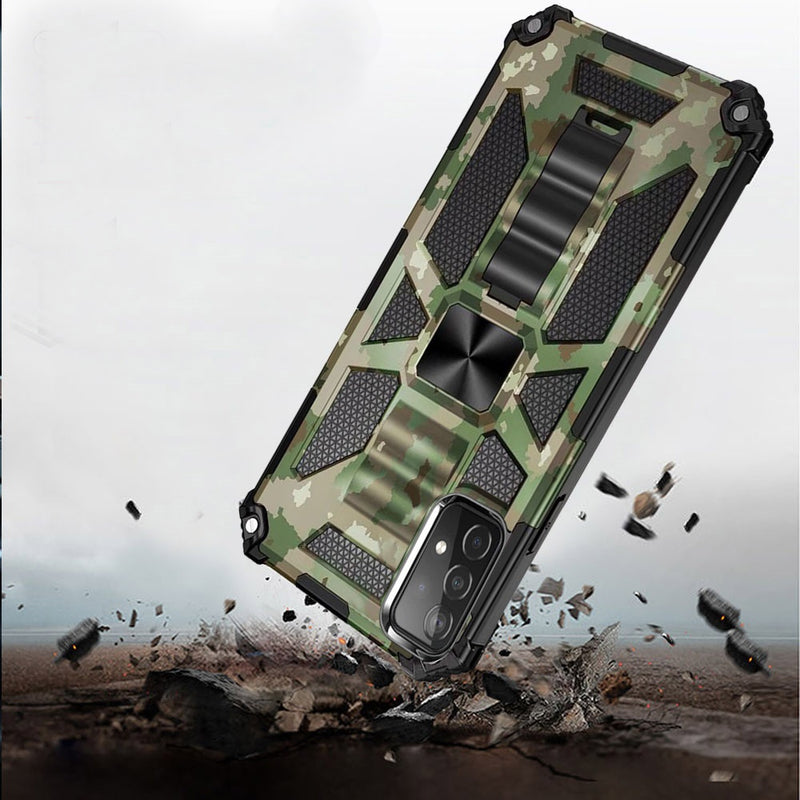 For Samsung Galaxy A52 5G Machine Design Magnetic Kickstand Case Cover - Camo Green